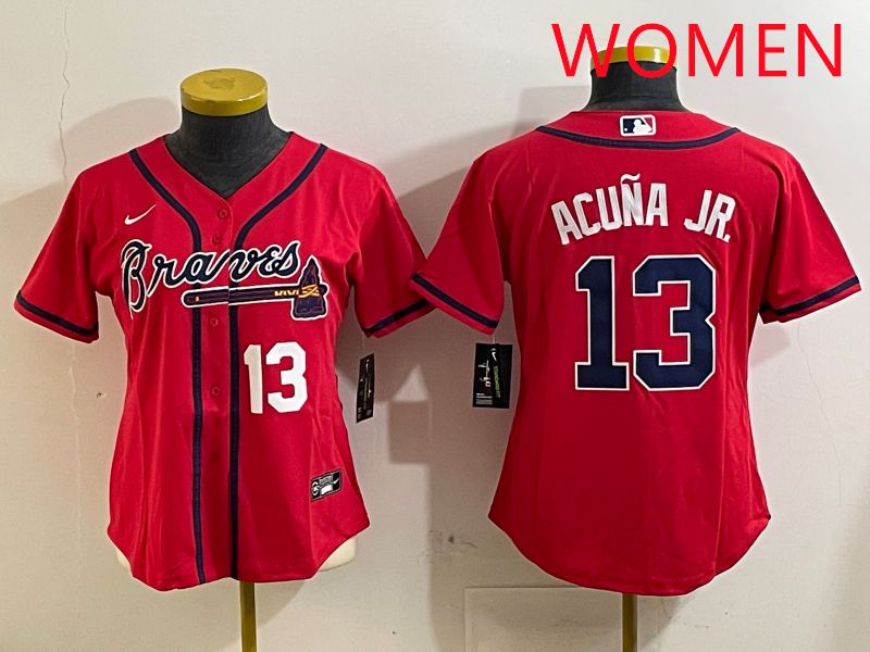 Women Atlanta Braves #13 Acuna jr Red Game 2025 Nike MLB Jersey style 6->women mlb jersey->Women Jersey